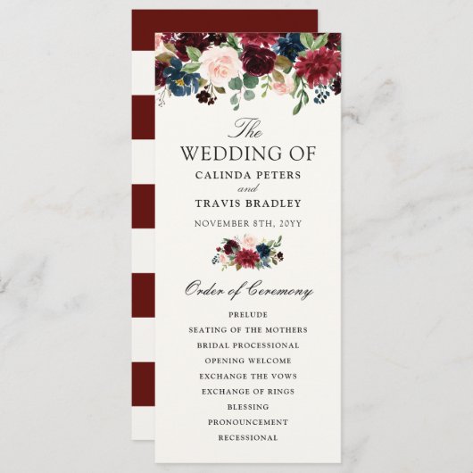 Bouquet Bourgogne | Programme de mariage floral (Devant / Derrière)