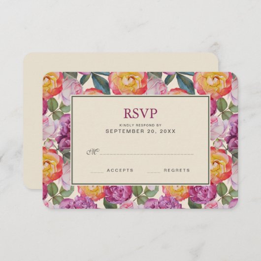 Bouquet coloré d'aquarelle florale - Mariage RSVP (Devant / Derrière)