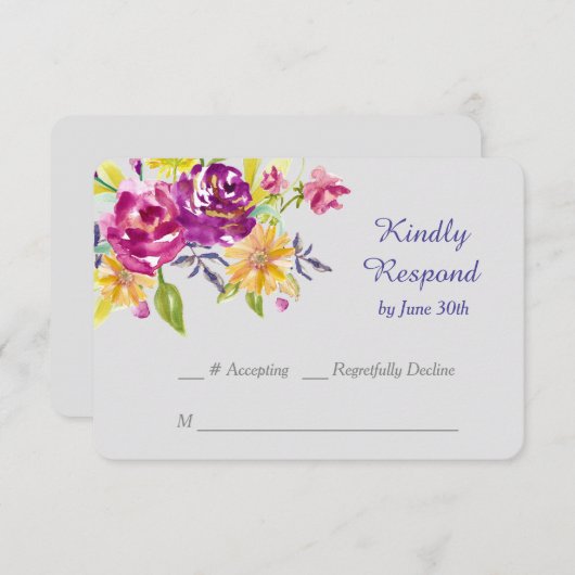 Bouquet coloré d'aquarelle Mariage RSVP (Devant / Derrière)