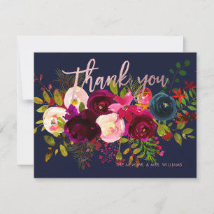 Bouquet d'aquarelle Blush+Bourgogne Merci Cartes