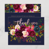 Bouquet d'aquarelle Blush+Bourgogne Merci Cartes (Devant / Derrière)