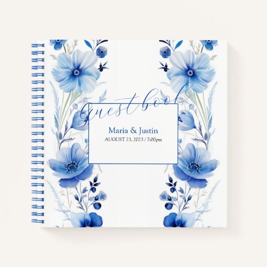 Bouquet d'aquarelle de fleurs bleues Livre d'or (Devant)