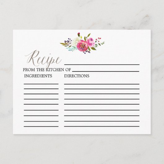Bouquet d'aquarelle Fête des mariées Recette Carte (Devant)