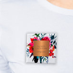 Bouquet d'aquarelle métallique en cuivre de l'empl<br><div class="desc">Bouton d'épingle professionnel luxueux et glamour avec une aquarelle rouge, rose et blush peonies bouquet avec bleu marine et violet plumes pour peintre de maquillage | coiffeuse | styliste de mode | salon de beauté | boutique | consultant commercial | design d'intérieur studio employé avec un brillant beige tan cuivre...</div>