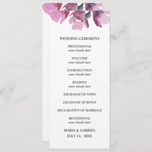 Bouquet d'aquarelle violet fleuri Programme de mar (Devant / Derrière)