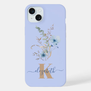 bouquet de fleurs aquarelle bleu poussiéreux rusti