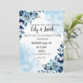 Bouquet de fleurs bleu faire-part de mariage (Debout devant)