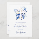 Bouquet de fleurs bleues Baptême Invitation (Devant / Derrière)