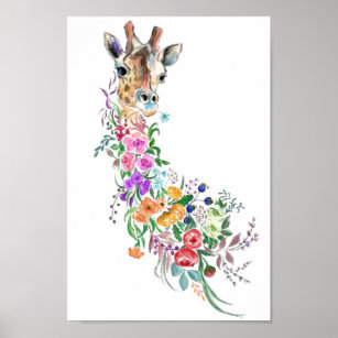 Bouquet de fleurs colorées Giraffe Poster Peinture