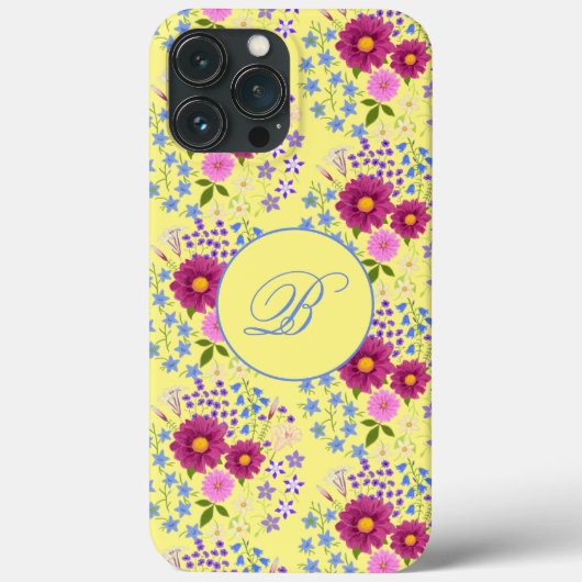 Bouquet de fleurs coque iphone Monogramme jaune (Verso)