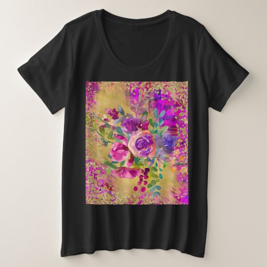 Bouquet de fleurs d'aquarelle sur framboise rose (Design devant)