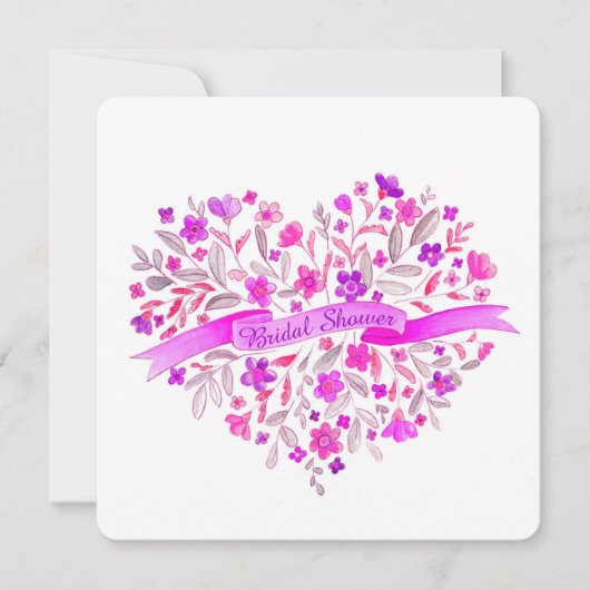 Bouquet de fleurs de coeur violet invitation de do (Devant)