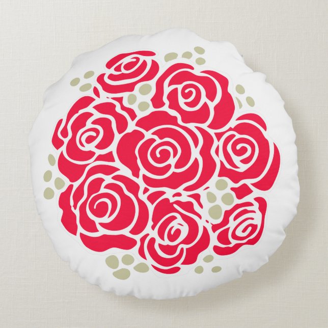 Bouquet de fleurs de rose rouge coussin rond (Dos)