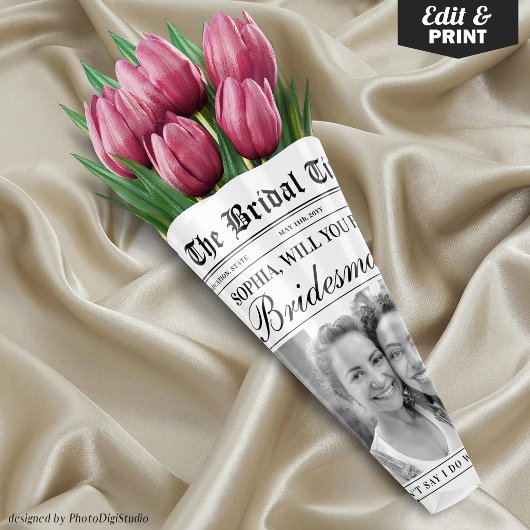Bouquet de fleurs en papier journal pour demande d