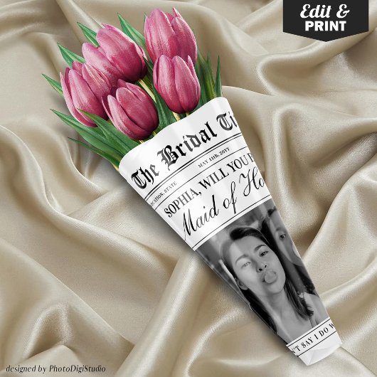 Bouquet de fleurs en papier journal pour demande d