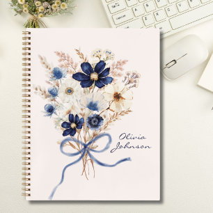 Bouquet de fleurs personnalisé bleu marine aquarel