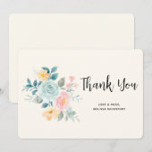 Bouquet de fleurs rose et bleu élégant - Merci (Devant / Derrière)