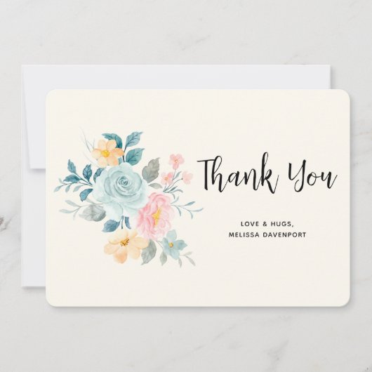 Bouquet de fleurs rose et bleu élégant - Merci (Devant)