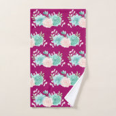 Bouquet de fleurs rose et vert sur Motif magenta (Serviette à main)