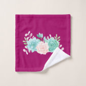 Bouquet de fleurs rose et vert sur Motif magenta (Gant de toilette)