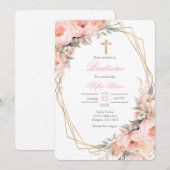 Bouquet de fleurs roses Baptême Invitation espagno (Devant / Derrière)