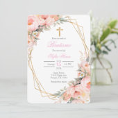 Bouquet de fleurs roses Baptême Invitation espagno (Debout devant)