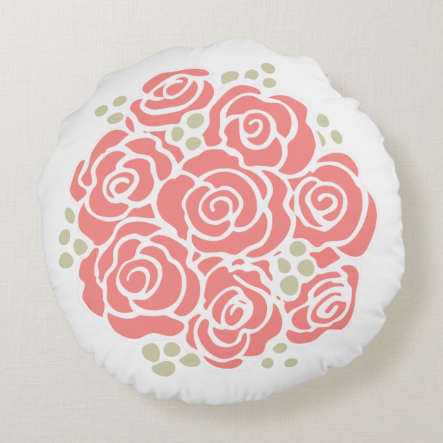 Bouquet de fleurs roses corail orange coussin rond (Dos)