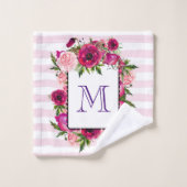 Bouquet de fleurs roses et coquelicots sur bandes (Gant de toilette)