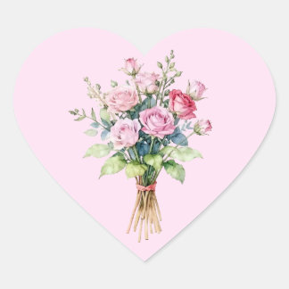 Bouquet de fleurs roses Stickers en forme de cœur
