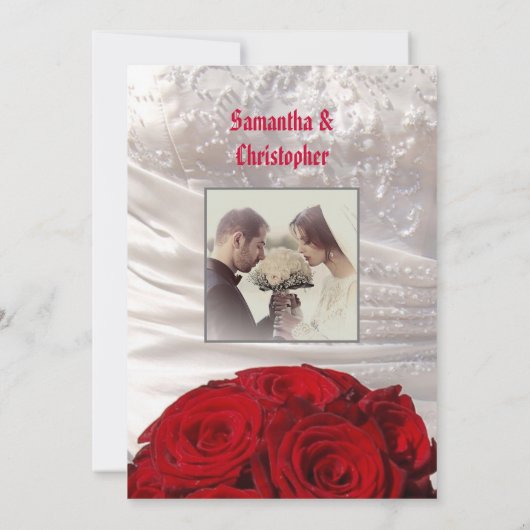 Bouquet de fleurs rouges mariage photo invitation (Dos)
