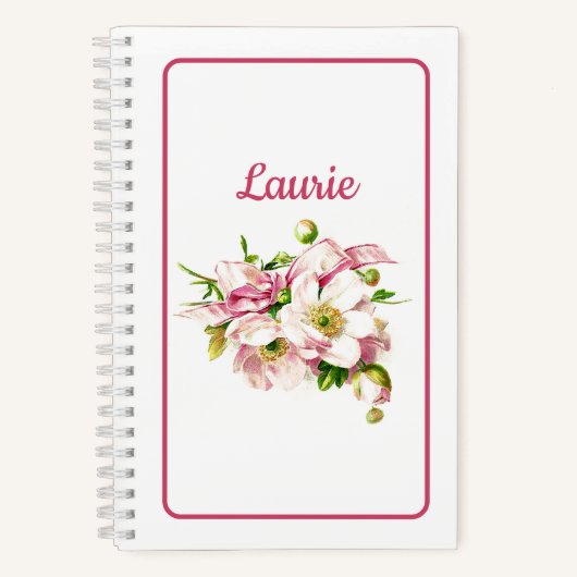 Bouquet de fleurs Vintages rose Nom Carnet (Recto)