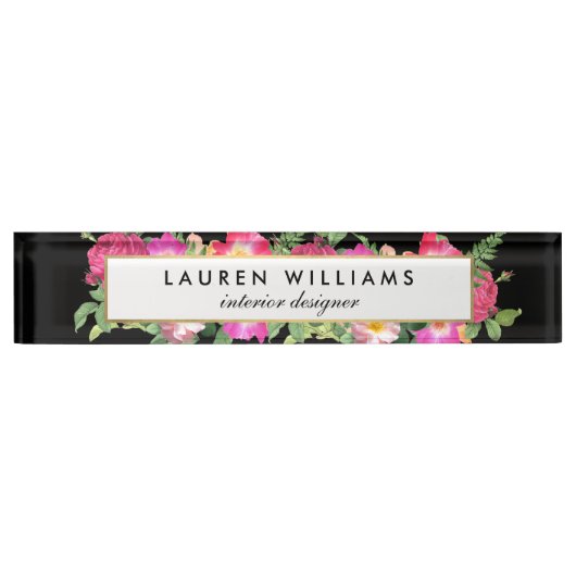 Bouquet de jardin Florals Bureau noir Plaque de no (Devant)
