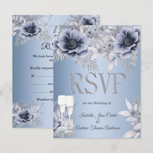 Bouquet de mariage bleu argent floral RSVP Champag (Devant / Derrière)