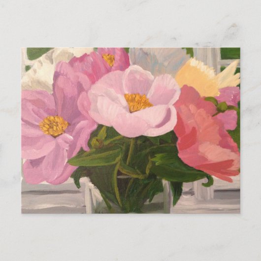 Bouquet de pivoines en pot de verre Carte postale (Devant)