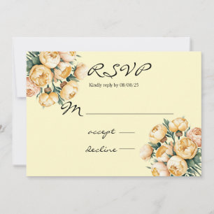 Bouquet de rose jaune beurre carte RSVP mariage