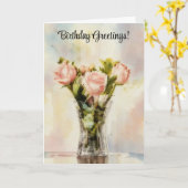 Bouquet de roses roses dans un vase carte d'annive (Fleur jaune)