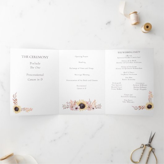 Bouquet de tournesol Programme de mariage plié (Intérieur)