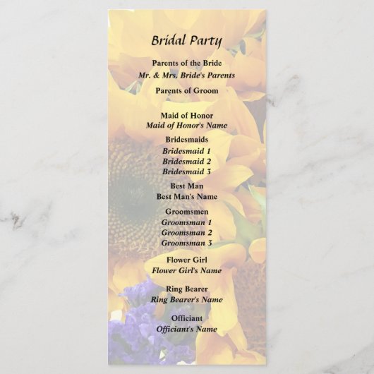 Bouquet de tournesols et programme de statice viol (Dos)