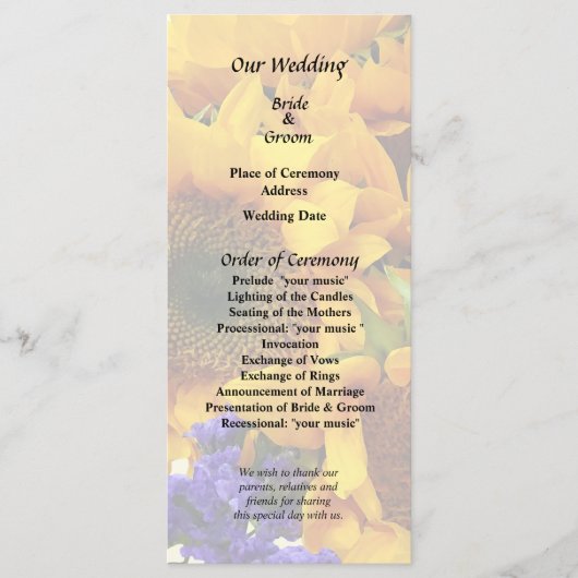 Bouquet de tournesols et programme de statice viol (Devant)