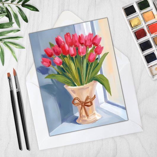 Bouquet de tulipe rose Aquarelle Carte Florale