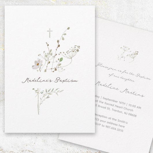 Bouquet délicat fleur sauvage | Invitation au bapt