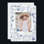 Bouquet d'hiver | CARTE PHOTO HANOUKKA<br><div class="desc">L'élégant Hanoukka carte photo présente une photo verticale ou portrait préférée entourée d'une bordure de délicat feuillage botanique bleu et de minuscules fleurs d'aquarelle. Votre salutation de vacances personnalisée et le nom de famille ou les noms apparaissent sous votre photo en lettres grises chic. Personnalisez le dos avec deux photos...</div>