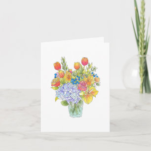 Bouquet floral aquarelle, stylo et encre colorés