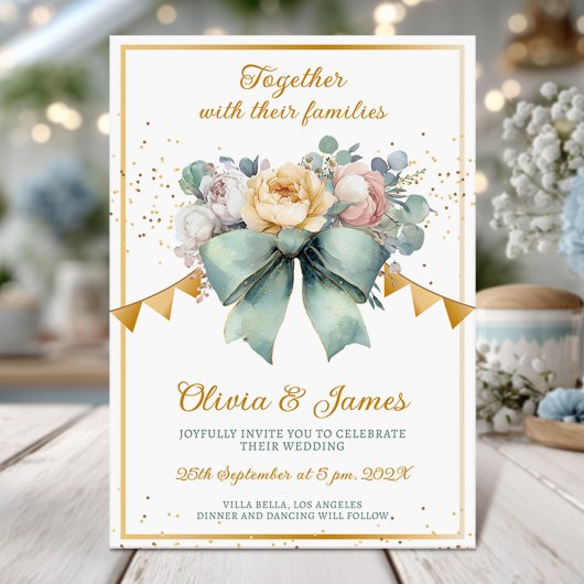 Bouquet floral Arc vert Faire-part de mariage or