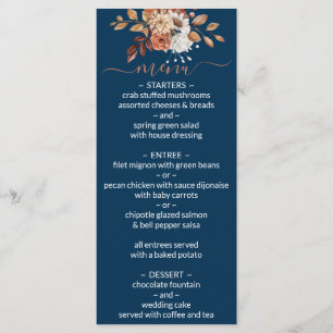 Bouquet floral Automne Marine Mariage bleu Menu