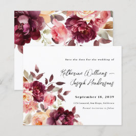 Bouquet Floral Burgundy Wedding Save the Date