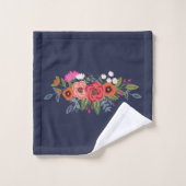 Bouquet floral de Boho - bleu marine et monogramme (Gant de toilette)