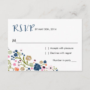  Bouquet Floral   R S V P Reply Card Navy RSVP Kaartje