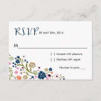 Bouquet Floral | R S V P Reply Card Navy RSVP Kaartje