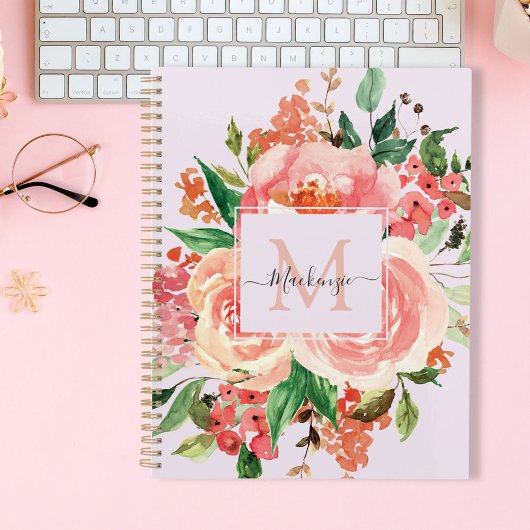 Bouquet Floral Rose Blush Monogramme Moderne